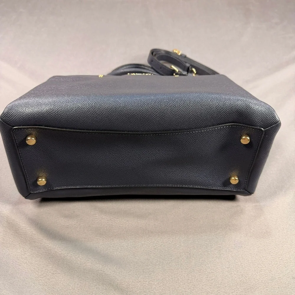Coach Lillie Carryall Satchel Crossgrain Leather Dark Navy Gold Hardware 91493